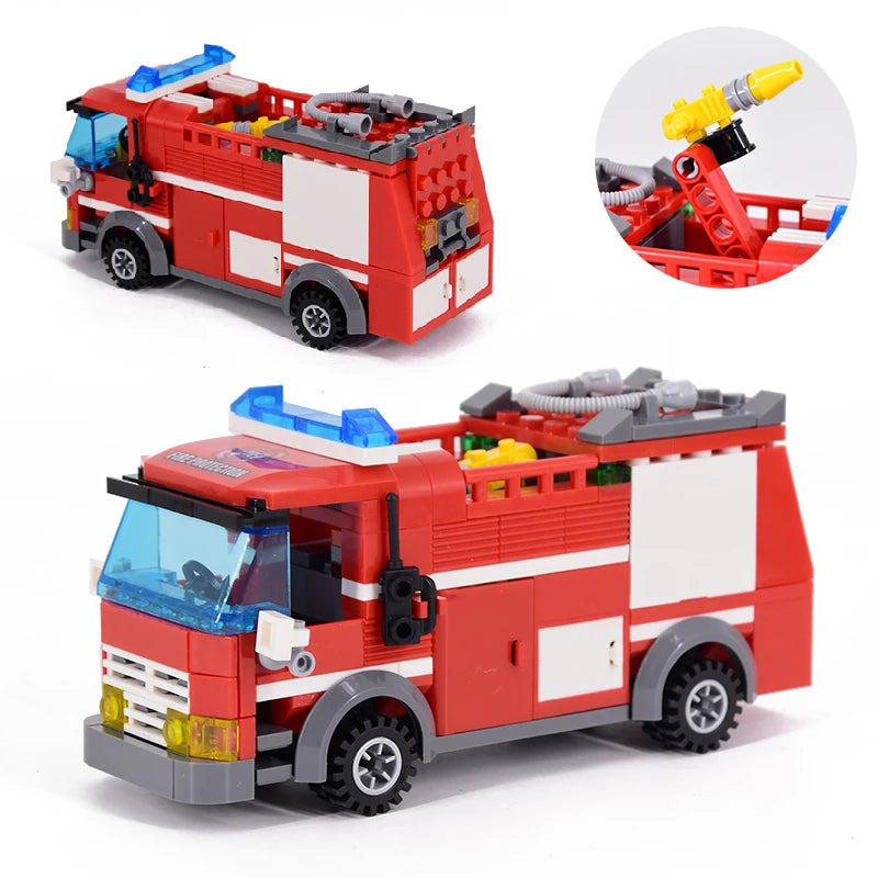 City Fire Truck Building Blocks Set - Police Vehicle DIY Toy
