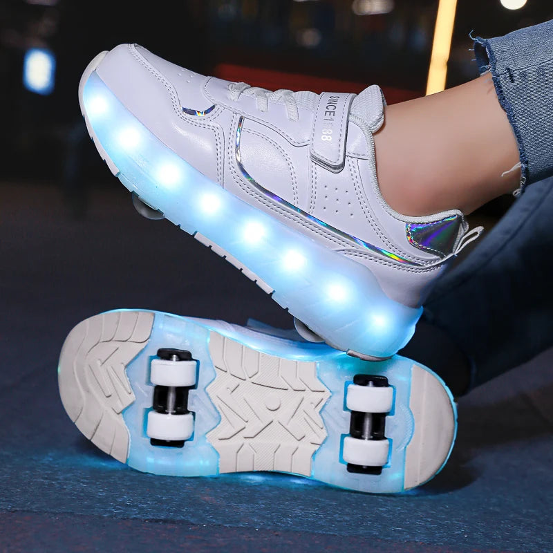 Kids Light-Up Roller Skate Shoes - Removable Wheel Sneakers
