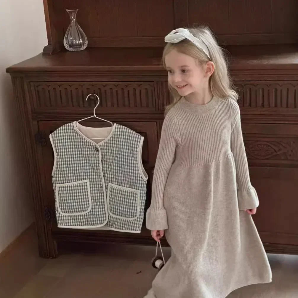 Girls Knitted Long Sweater Dress - Autumn Winter Style