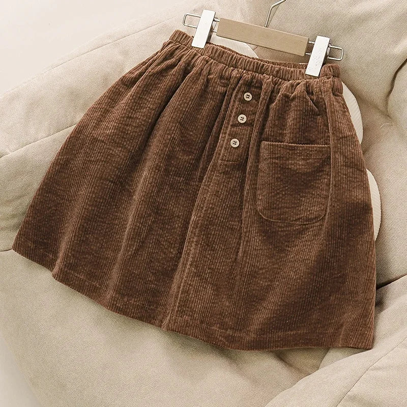 Girls Corduroy Elastic Waist Cotton Skirt