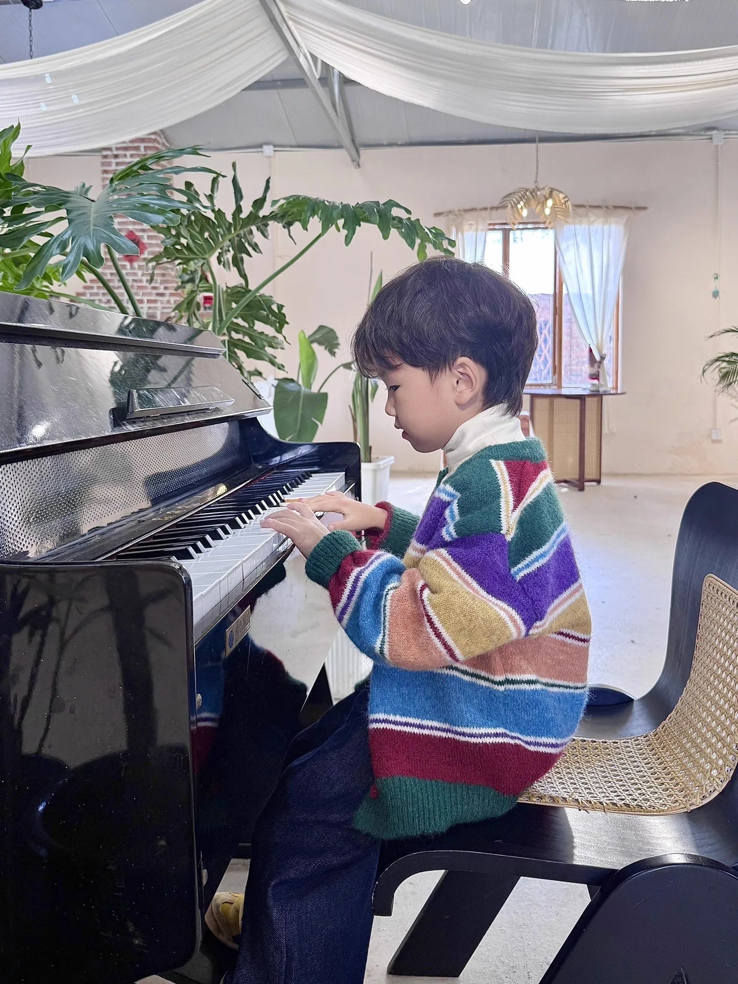 Boys Striped Knit Cardigan - Retro Rainbow Autumn Sweater