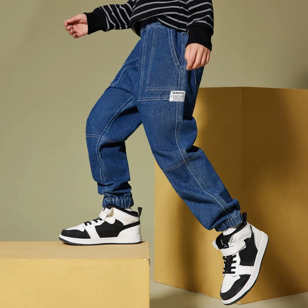 Boys Skinny Denim Jeans - Elastic Waist Casual Trousers