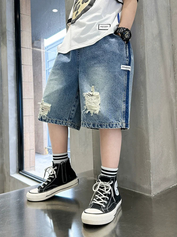 Teen Boys Elastic Waist Shorts - Loose Calf-Length Beach Pant