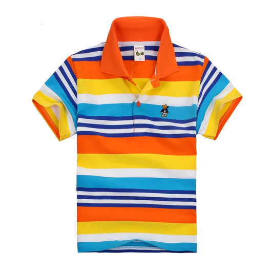 Boys Printed Polo Shirt - Cotton Blend Short Sleeve Lapel Top