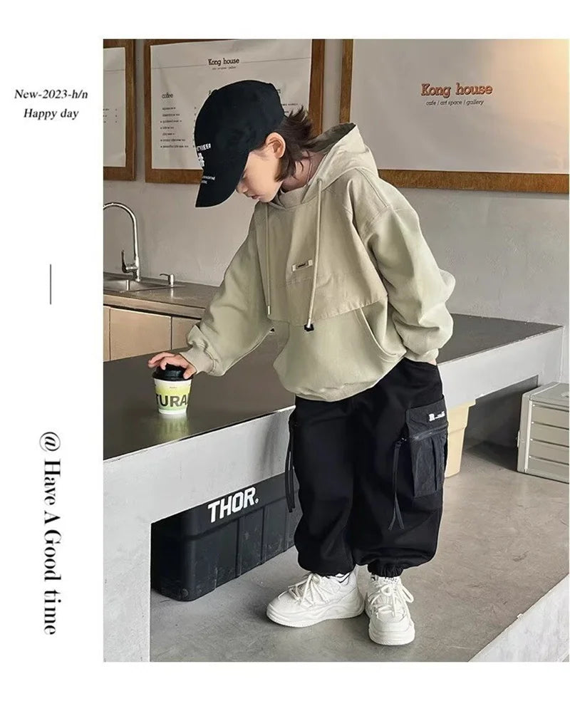 Boys Hooded Sweatshirt - Loose Long Sleeve Pullover Top