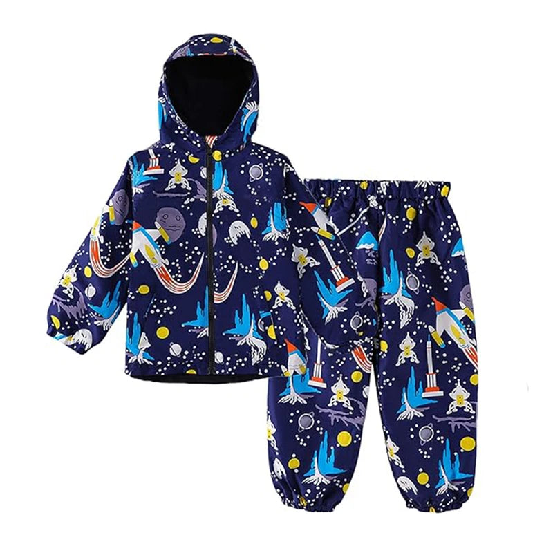 Kids Waterproof Hoodie Coat and Pants Set - Warm Rain Outfit