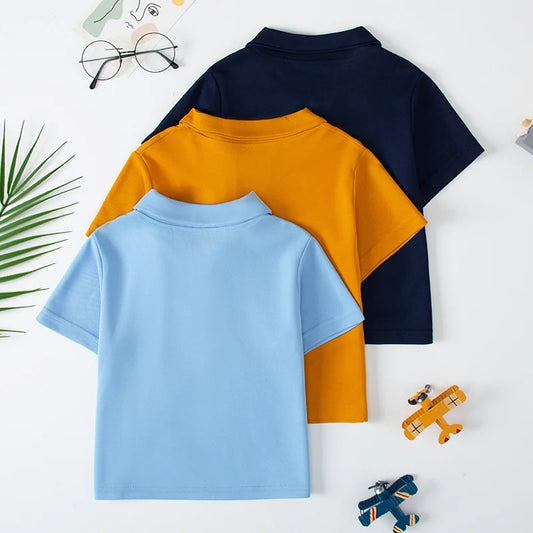Kids Solid Color Polo Shirt Set - Short Sleeve Lapel Sports Top