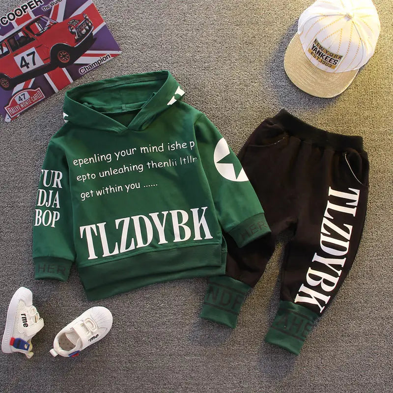 Kids Letter Hoodie Tracksuit - Two-Piece Active Clothing Set