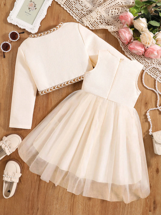 Girls White Autumn Princess Dress - Knee-Length Party Style