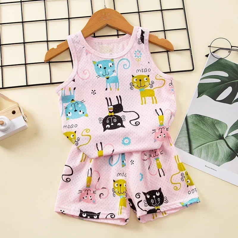 Kids Sleeveless Cotton Pajama Set - Summer Sleepwear