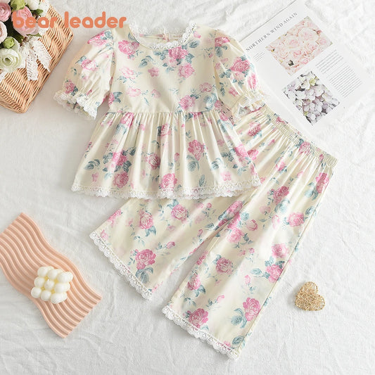 Girls Bubble Sleeve Shirt and Wide Leg Pants Set