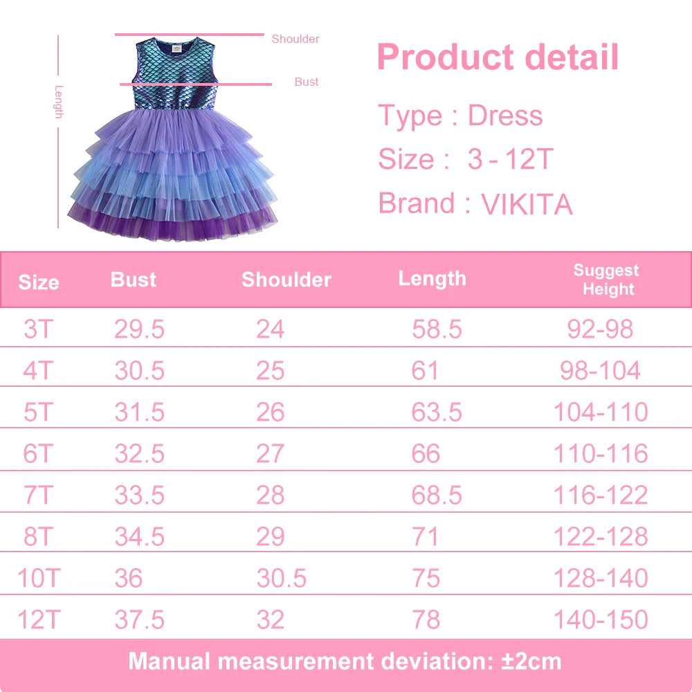 Girls Mermaid Print Sleeveless Tutu Dress - Summer Party