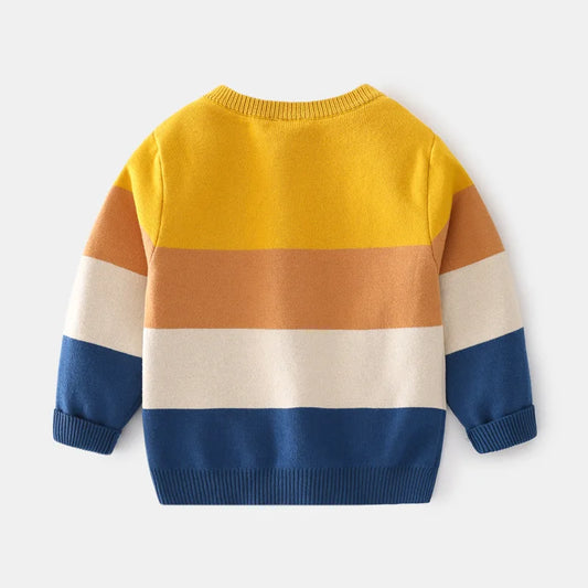 Kids Cartoon Animal Striped Sweater - Winter Knit Top