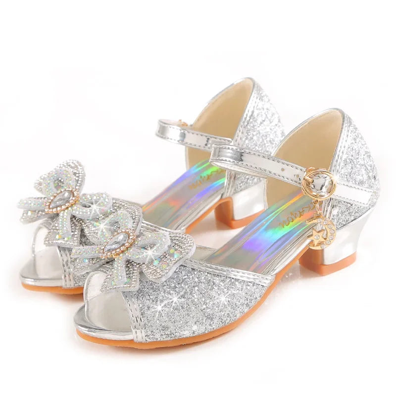 Girls Rhinestone Bow Heel Sandals for Parties