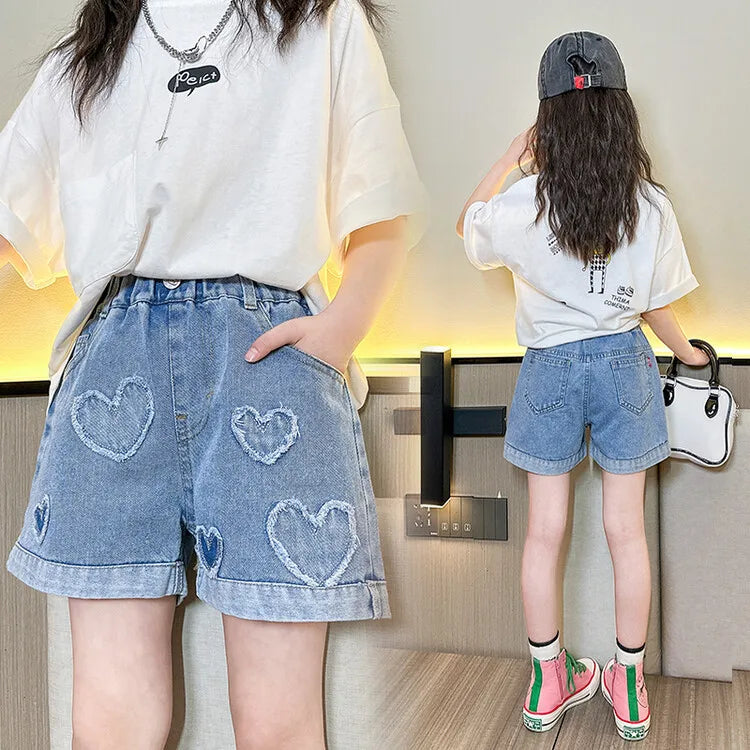 Girls Printed Casual Beach Denim Shorts