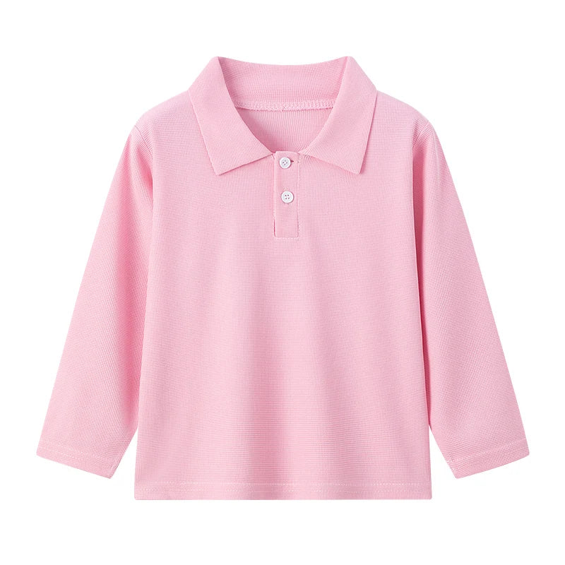 Kids Solid Color Polo Shirt Set - Short Sleeve Lapel Sports Top