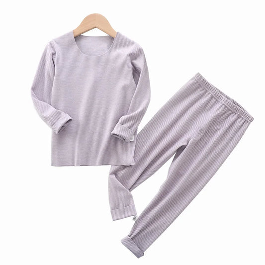 Kids Thermal Underwear Set - Striped Warm Winter Base Layer