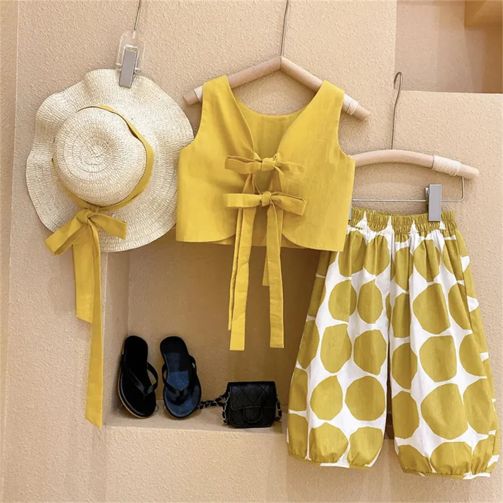 Girls Bubble Sleeve Shirt and Wide Leg Pants Set