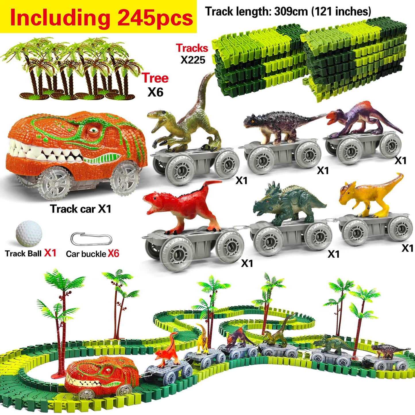 Dinosaur Flexible Race Track Set - Flash Light Car Educational Toy