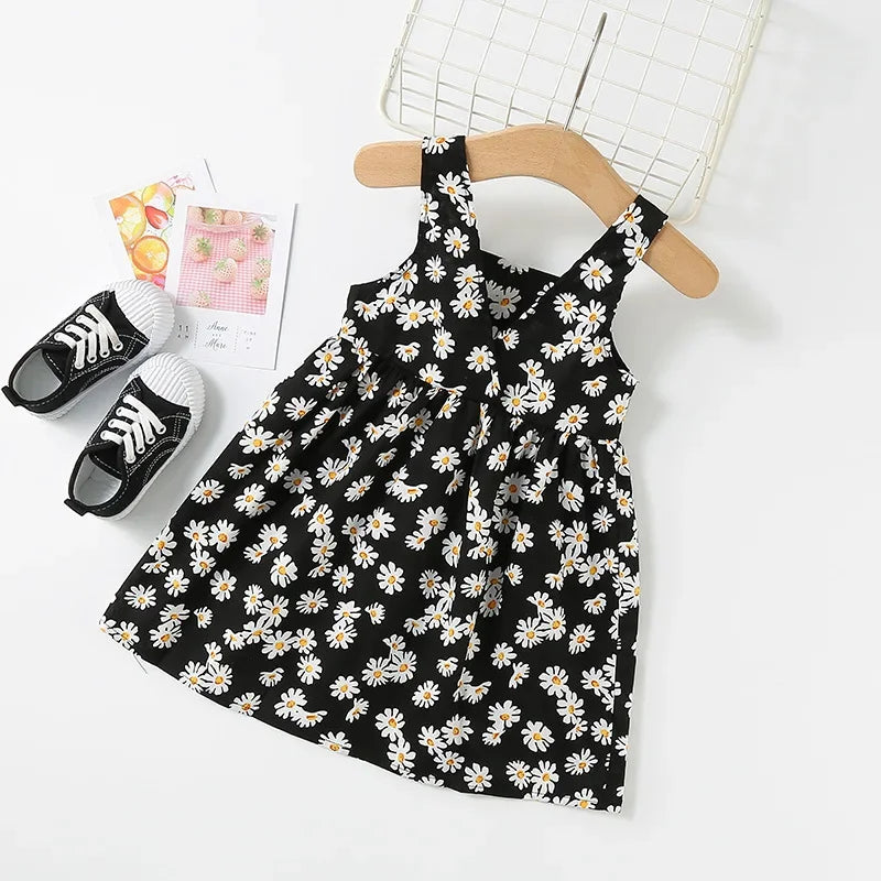 Girls Daisy Print Sleeveless Slip Dress - Summer Flower Look