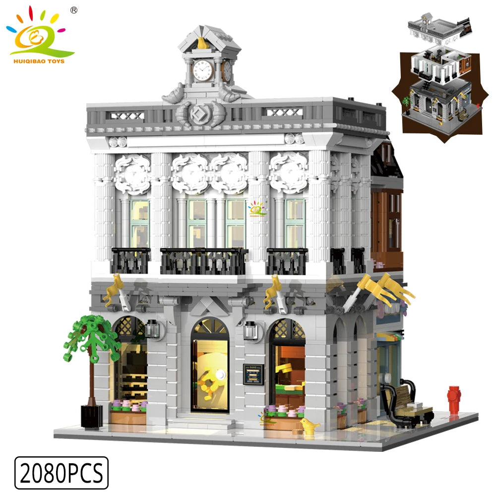 City Corner Coffee Shop Micro Blocks - Street View Architecture Set
