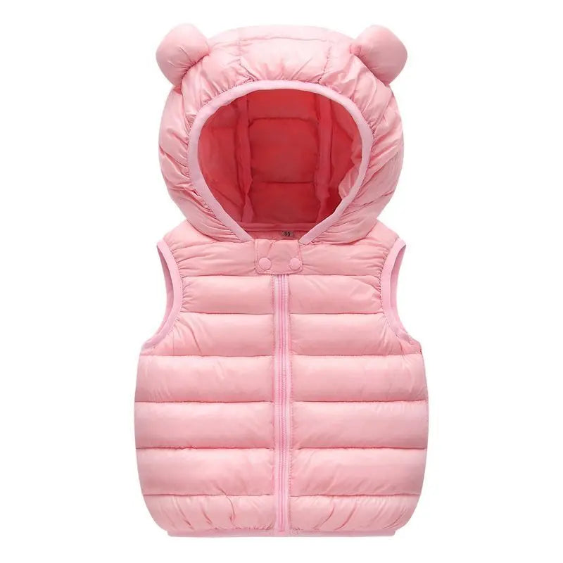Kids Hooded Down Vest with Ears - Warm Autumn Winter Waistcoat