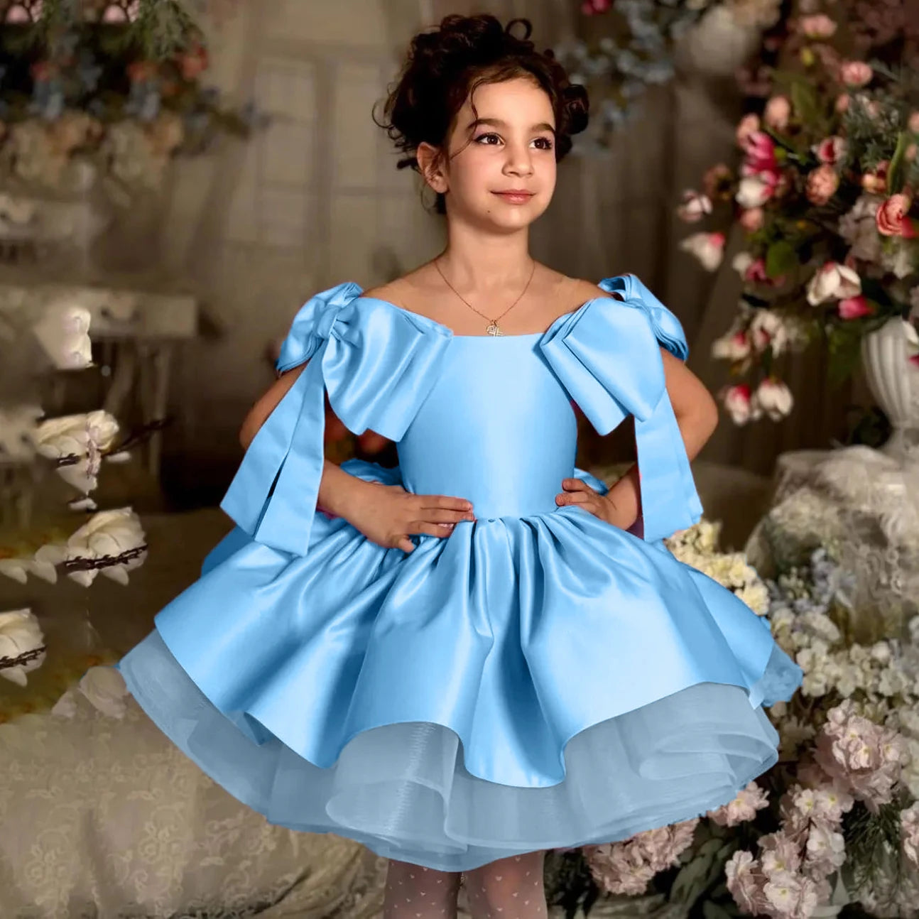 Girls Bow Baptism Princess Dress - Formal Party Outfit