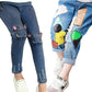 Girls Cartoon Cat Print Elastic Waist Skinny Jeans
