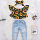 Baby Girls Sunflower Denim Pants Set - 3 Piece Summer Outfit