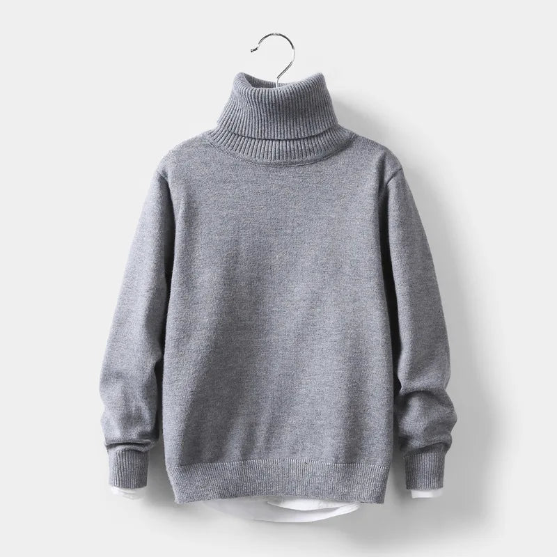 Toddler Turtleneck Knitted Sweater - Warm Plain Winter Top