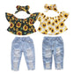 Baby Girls Sunflower Denim Pants Set - 3 Piece Summer Outfit
