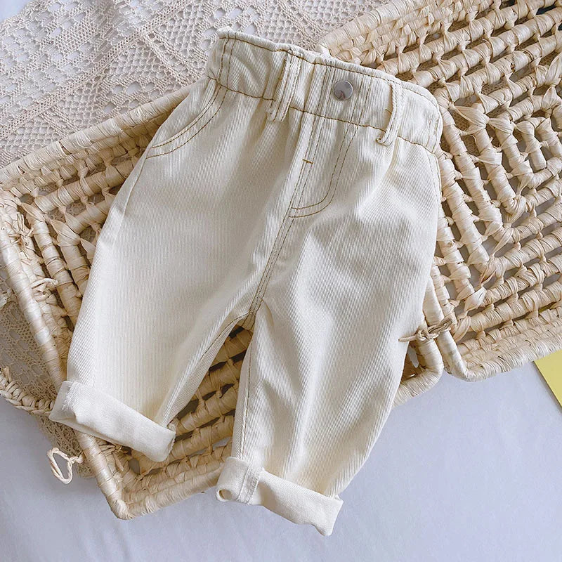 Toddler Straight Denim Pants - Elastic Waist Casual Jeans