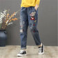Girls Cartoon Patch Pocket Elastic Waist Harem Jeans