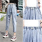 Girls Cartoon Patch Pocket Elastic Waist Harem Jeans