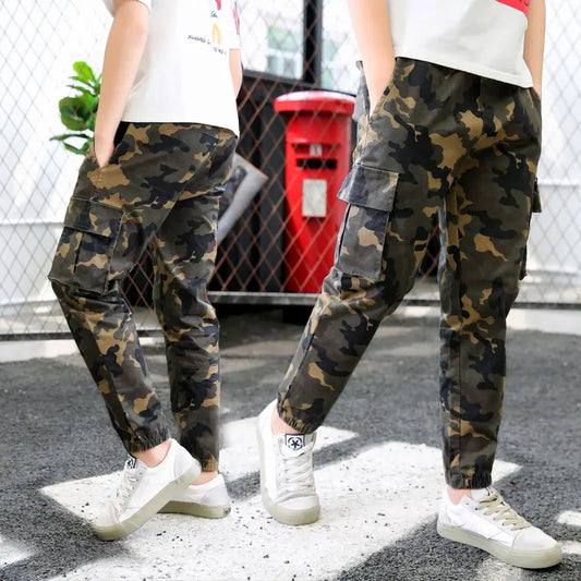 Boys Camo Cargo Trousers - Elastic Waist Jogger Pants