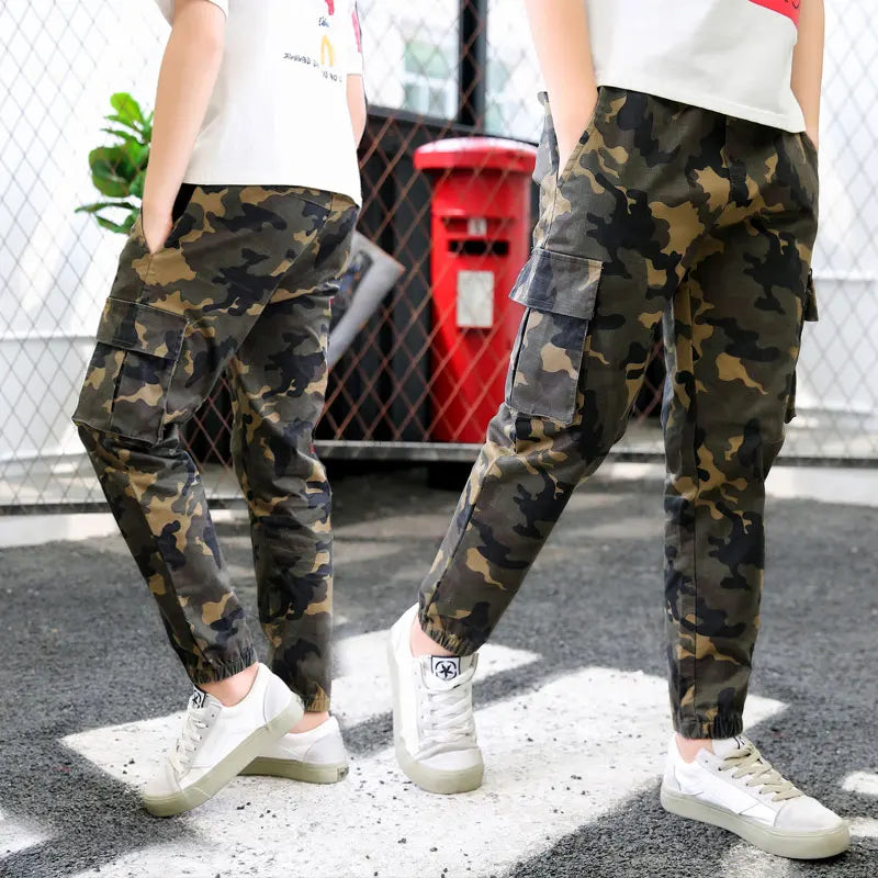 Boys Camo Cargo Trousers - Elastic Waist Jogger Pants