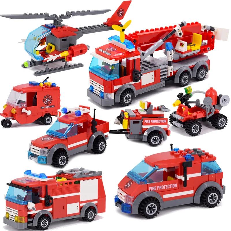 City Fire Truck Building Blocks Set - Police Vehicle DIY Toy