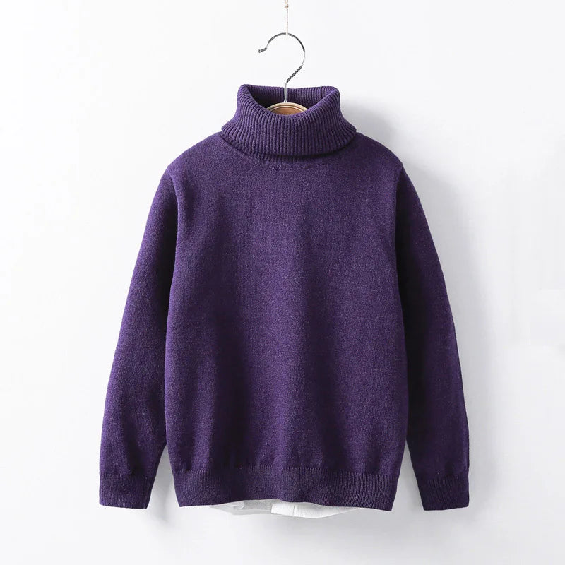 Toddler Turtleneck Knitted Sweater - Warm Plain Winter Top
