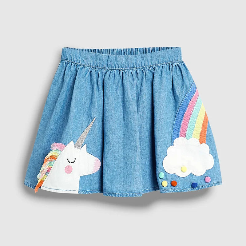 Girls Unicorn Denim Skirt Summer Casual Dress