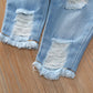 Baby Girls Sunflower Denim Pants Set - 3 Piece Summer Outfit