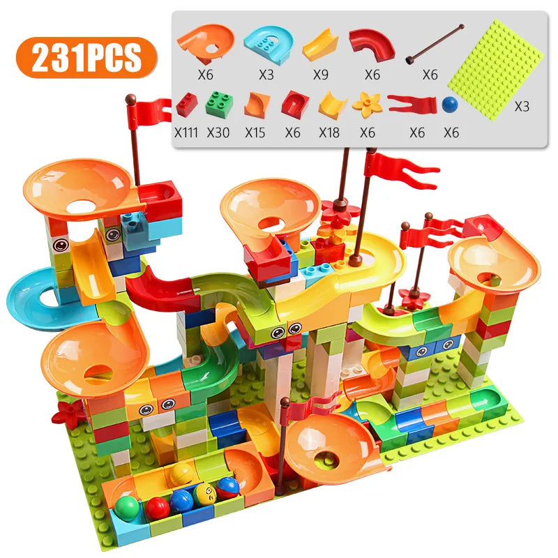 Marble Race Run Building Blocks Set - 77-308 Piece DIY Track Toy