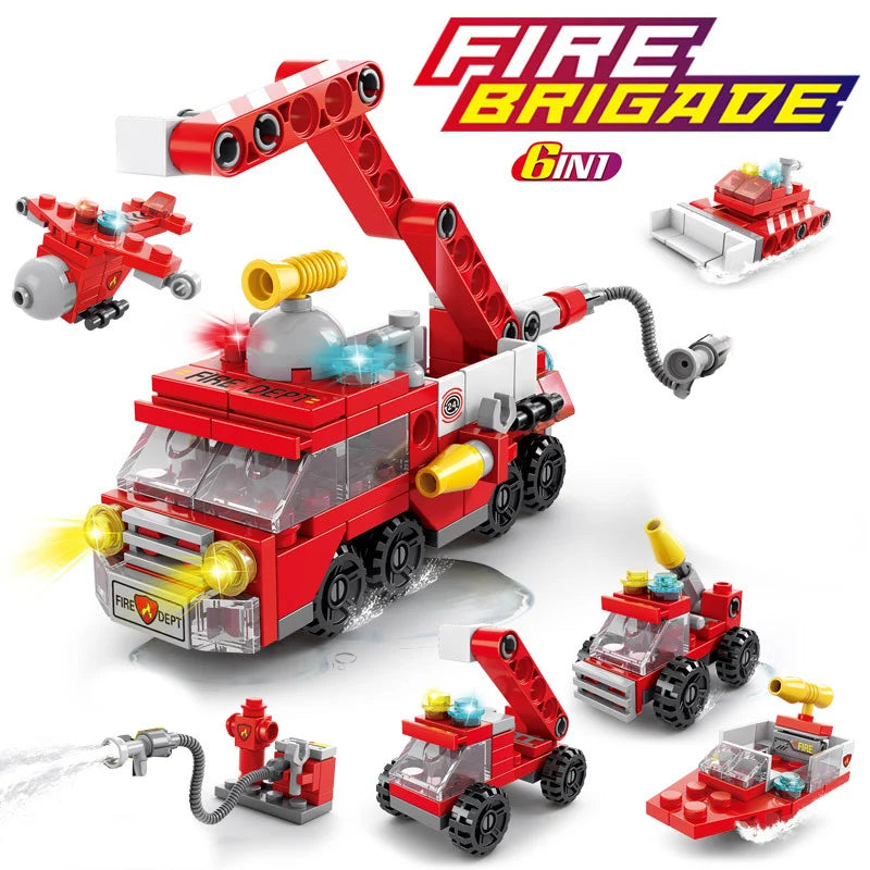 City Fire Truck Building Blocks Set - Police Vehicle DIY Toy