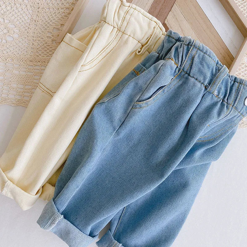 Toddler Straight Denim Pants - Elastic Waist Casual Jeans