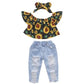 Baby Girls Sunflower Denim Pants Set - 3 Piece Summer Outfit