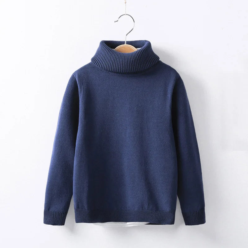 Toddler Turtleneck Knitted Sweater - Warm Plain Winter Top