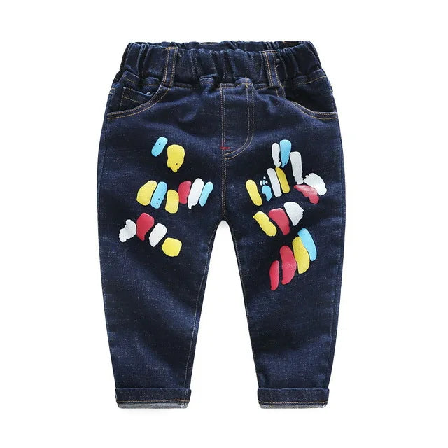 Kids Distressed Denim Jeans - Loose Cotton Blend Casual Pants