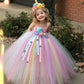 Girls Pastel Unicorn Flower Tutu Dress - Crochet Tulle Style