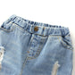 Kids Distressed Denim Jeans - Loose Cotton Blend Casual Pants