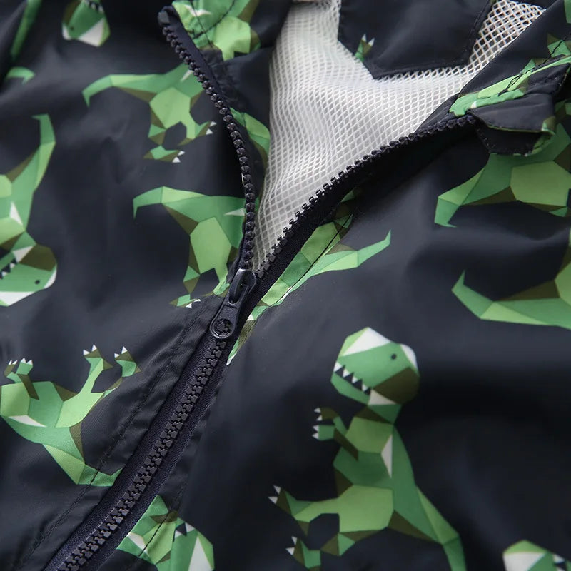 Kids Dinosaur Windbreaker Jacket - Cute Cartoon Hooded Coat