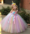 Girls Pastel Unicorn Flower Tutu Dress - Crochet Tulle Style
